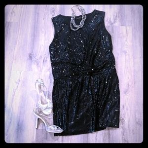 Black sequined drop waist party dress Size L